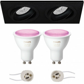 PHILIPS HUE - LED Spot Set GU10 - White and Color Ambiance - Bluetooth - Pragmi Borny Pro - Inbouw Rechthoek Dubbel - Mat Zwart - Kantelbaar - 175x92mm