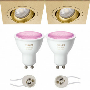 PHILIPS HUE - LED Spot Set GU10 - White and Color Ambiance - Bluetooth - Pragmi Borny Pro - Inbouw Vierkant - Mat Goud - Kantelbaar - 92mm