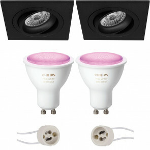 PHILIPS HUE - LED Spot Set GU10 - White and Color Ambiance - Bluetooth - Pragmi Borny Pro - Inbouw Vierkant - Mat Zwart - Kantelbaar - 92mm