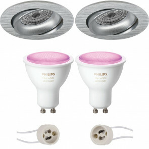 PHILIPS HUE - LED Spot Set GU10 - White and Color Ambiance - Bluetooth - Pragmi Delton Pro - Inbouw Rond - Mat Zilver - Kantelbaar - Ø82mm