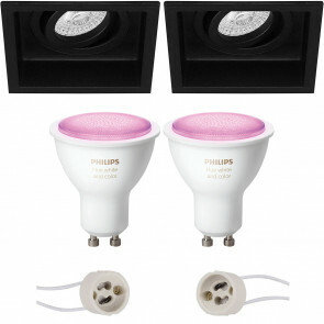 PHILIPS HUE - LED Spot Set GU10 - White and Color Ambiance - Bluetooth - Pragmi Domy Pro - Inbouw Vierkant - Mat Zwart - Verdiept - Kantelbaar - 105mm