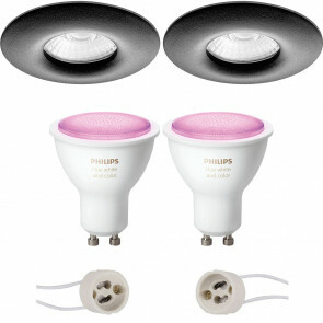 PHILIPS HUE - LED Spot Set GU10 - White and Color Ambiance - Bluetooth - Pragmi Luno Pro - Waterdicht IP65 - Inbouw Rond - Mat Zwart - Ø82mm