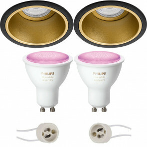 PHILIPS HUE - LED Spot Set GU10 - White and Color Ambiance - Bluetooth - Pragmi Minko Pro - Inbouw Rond - Mat Zwart/Goud - Verdiept - Ø90mm