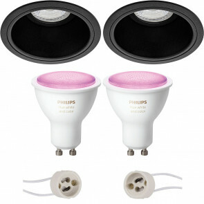 PHILIPS HUE - LED Spot Set GU10 - White and Color Ambiance - Bluetooth - Pragmi Minko Pro - Inbouw Rond - Mat Zwart - Verdiept - Ø90mm