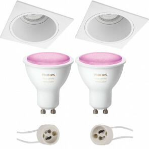 PHILIPS HUE - LED Spot Set GU10 - White and Color Ambiance - Bluetooth - Pragmi Minko Pro - Inbouw Vierkant - Mat Wit - Verdiept - 90mm