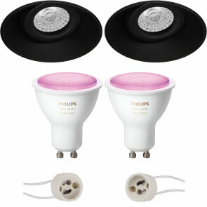 PHILIPS HUE - LED Spot Set GU10 - White and Color Ambiance - Bluetooth - Pragmi Nivas Pro - Inbouw Rond - Mat Zwart - Trimless - Kantelbaar - Ø150mm