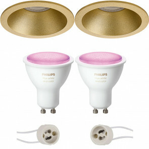 PHILIPS HUE - LED Spot Set GU10 - White and Color Ambiance - Bluetooth - Pragmi Pollon Pro - Inbouw Rond - Mat Goud - Verdiept - Ø82mm