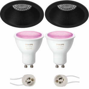 PHILIPS HUE - LED Spot Set GU10 - White and Color Ambiance - Bluetooth - Pragmi Pollon Pro - Inbouw Rond - Mat Zwart - Verdiept - Ø82mm