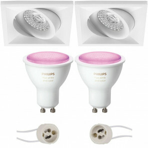 PHILIPS HUE - LED Spot Set GU10 - White and Color Ambiance - Bluetooth - Pragmi Qiundo Pro - Inbouw Vierkant - Mat Wit - Kantelbaar - 80mm
