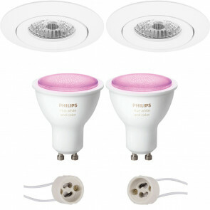 PHILIPS HUE - LED Spot Set GU10 - White and Color Ambiance - Bluetooth - Pragmi Uranio Pro - Inbouw Rond - Mat Wit - Kantelbaar - Ø82mm