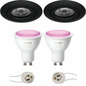 PHILIPS HUE - LED Spot Set GU10 - White and Color Ambiance - Bluetooth - Pragmi Uranio Pro - Inbouw Rond - Mat Zwart - Kantelbaar - Ø82mm