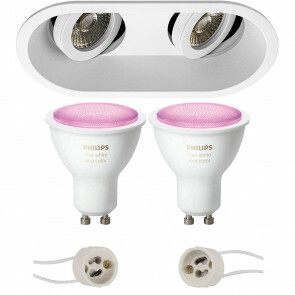 PHILIPS HUE - LED Spot Set GU10 - White and Color Ambiance - Bluetooth - Pragmi Zano Pro - Inbouw Ovaal Dubbel - Mat Wit - Kantelbaar - 185x93mm