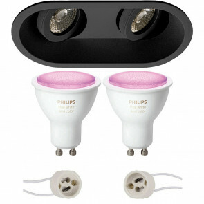 PHILIPS HUE - LED Spot Set GU10 - White and Color Ambiance - Bluetooth - Pragmi Zano Pro - Inbouw Ovaal Dubbel - Mat Zwart - Kantelbaar - 185x93mm