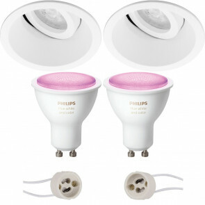 PHILIPS HUE - LED Spot Set GU10 - White and Color Ambiance - Bluetooth - Pragmi Zano Pro - Inbouw Rond - Mat Wit - Kantelbaar - Ø93mm
