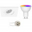 LED Spot Set GU10 - Facto - Smart LED - Wifi LED - Slimme LED - 5W - RGB+CCT - Aanpasbare Kleur - Dimbaar - Afstandsbediening - Pragmi Borny Pro - Inbouw Vierkant - Mat Wit - Kantelbaar - 92mm