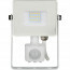 SAMSUNG - LED Bouwlamp 10 Watt met sensor - LED Schijnwerper - Viron Dana - Helder/Koud Wit 6400K - Spatwaterdicht IP44 - Mat Wit - Aluminium